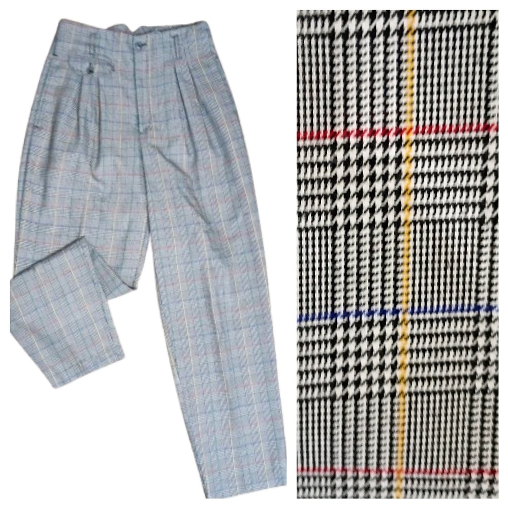 80's High Rise Striped Poly/Rayon Pleated Tapered Leg Trousers Waist 27 Preppy
